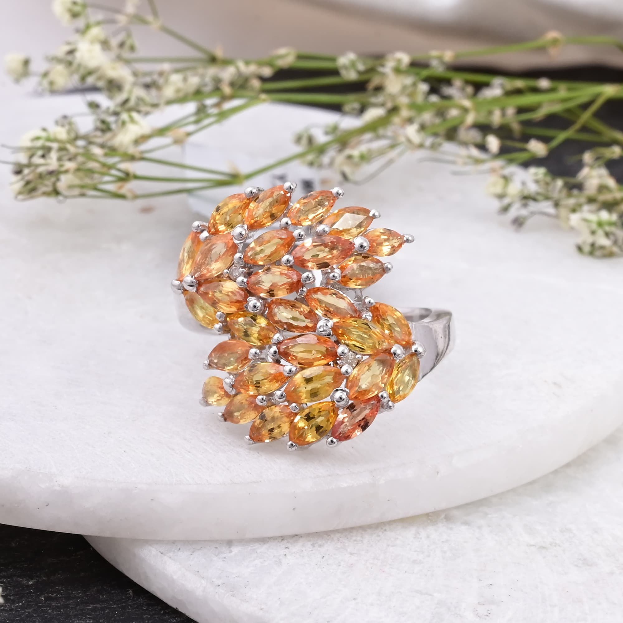 Golden Bloom Orange Sapphire Statement Ring
