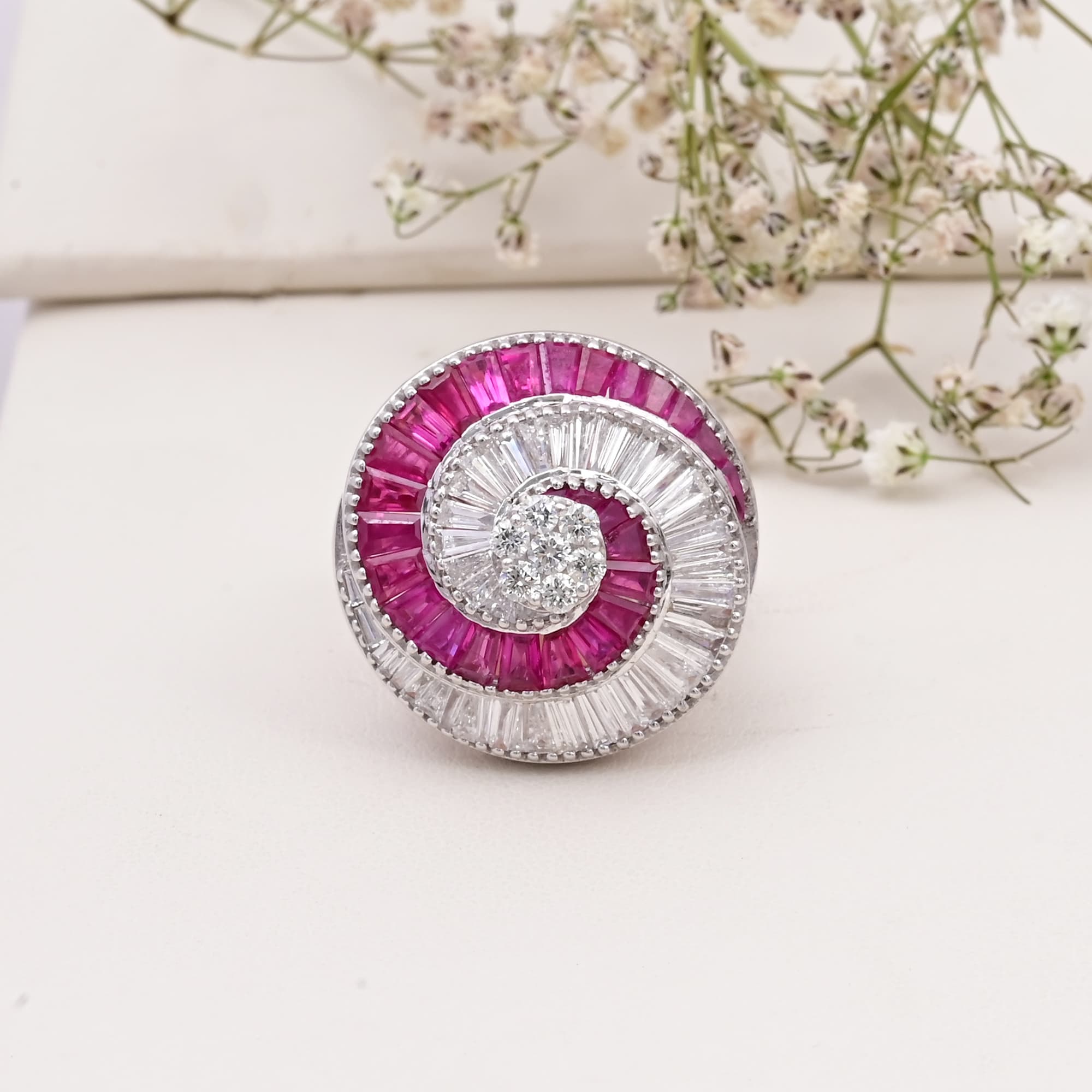 Imperial Ruby Diamond Spiral Ring