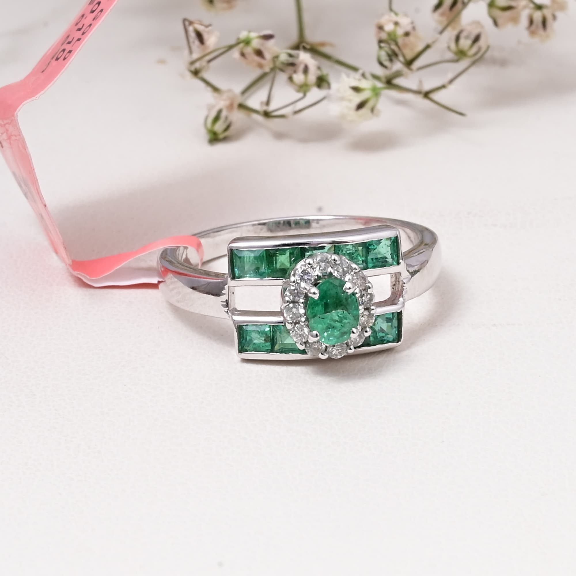 Emerald Art Deco Halo Ring