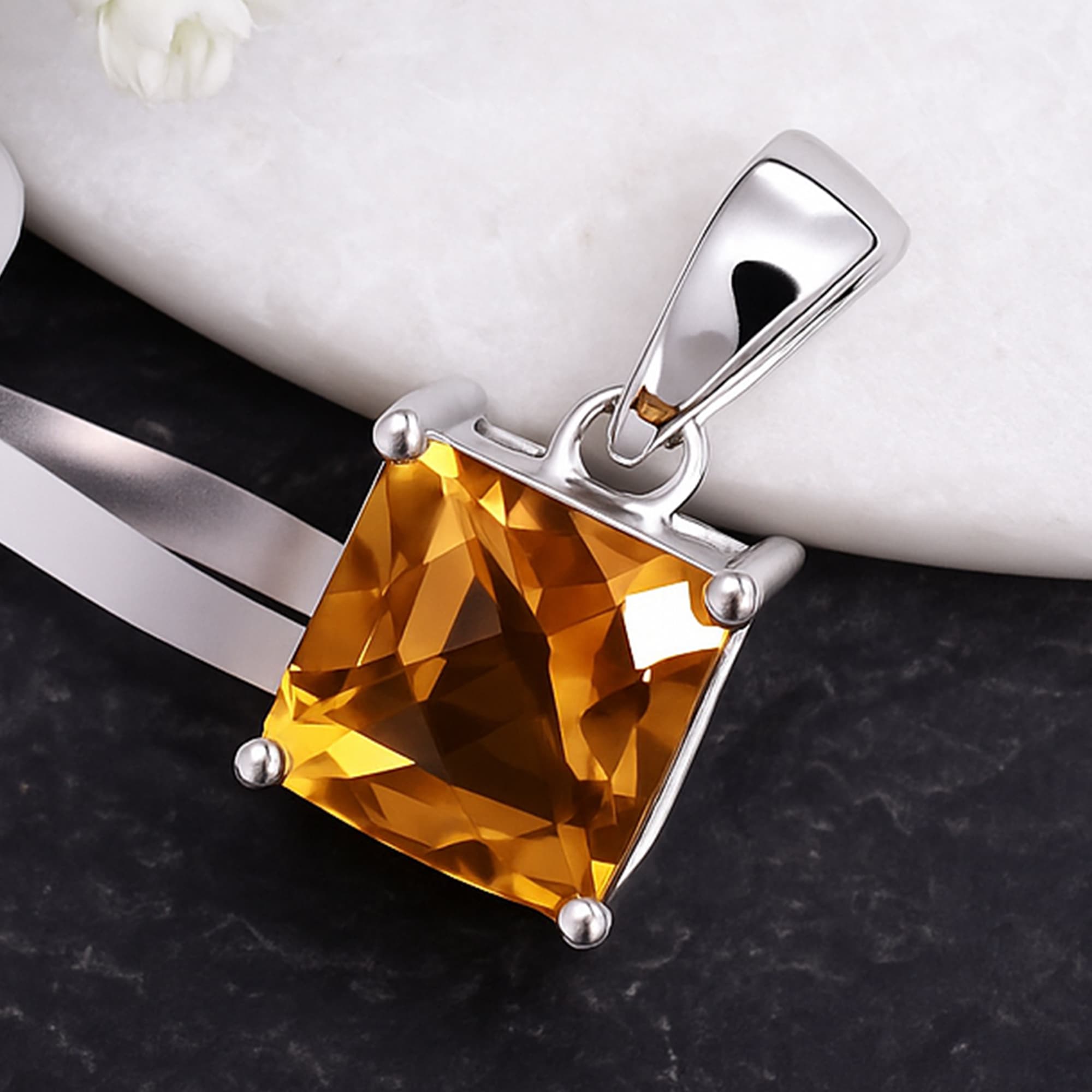 Golden Pyramid Topaz Solitaire Pendant